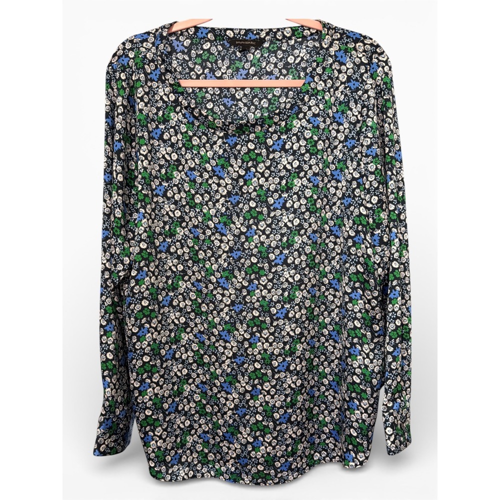 Banana Republic‎ Petite Floral Soft Satin Perfect Tunic Top Blue Green Large L
